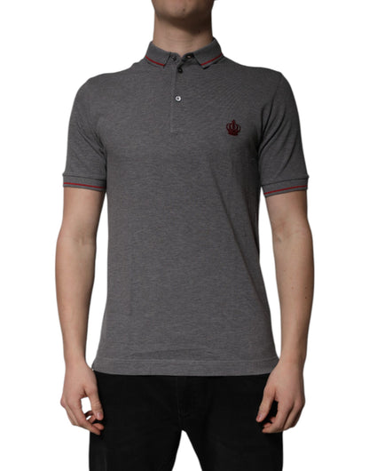Dolce &amp; Gabbana Gray Cotton Crown Collared Polo T-shirt