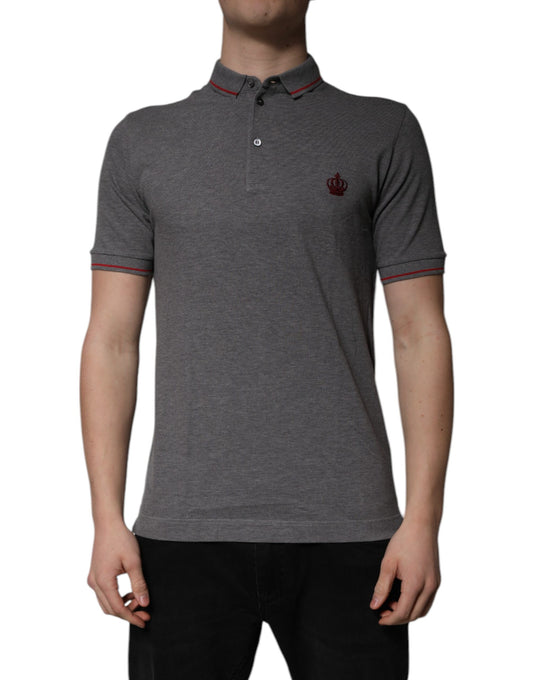 Dolce &amp; Gabbana Gray Cotton Crown Collared Polo T-shirt