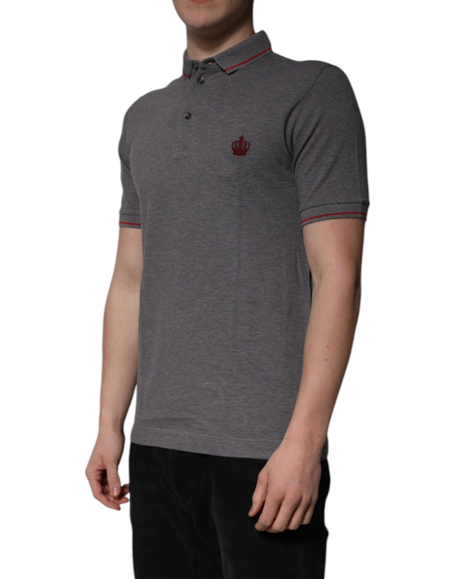 Dolce &amp; Gabbana Gray Cotton Crown Collared Polo T-shirt