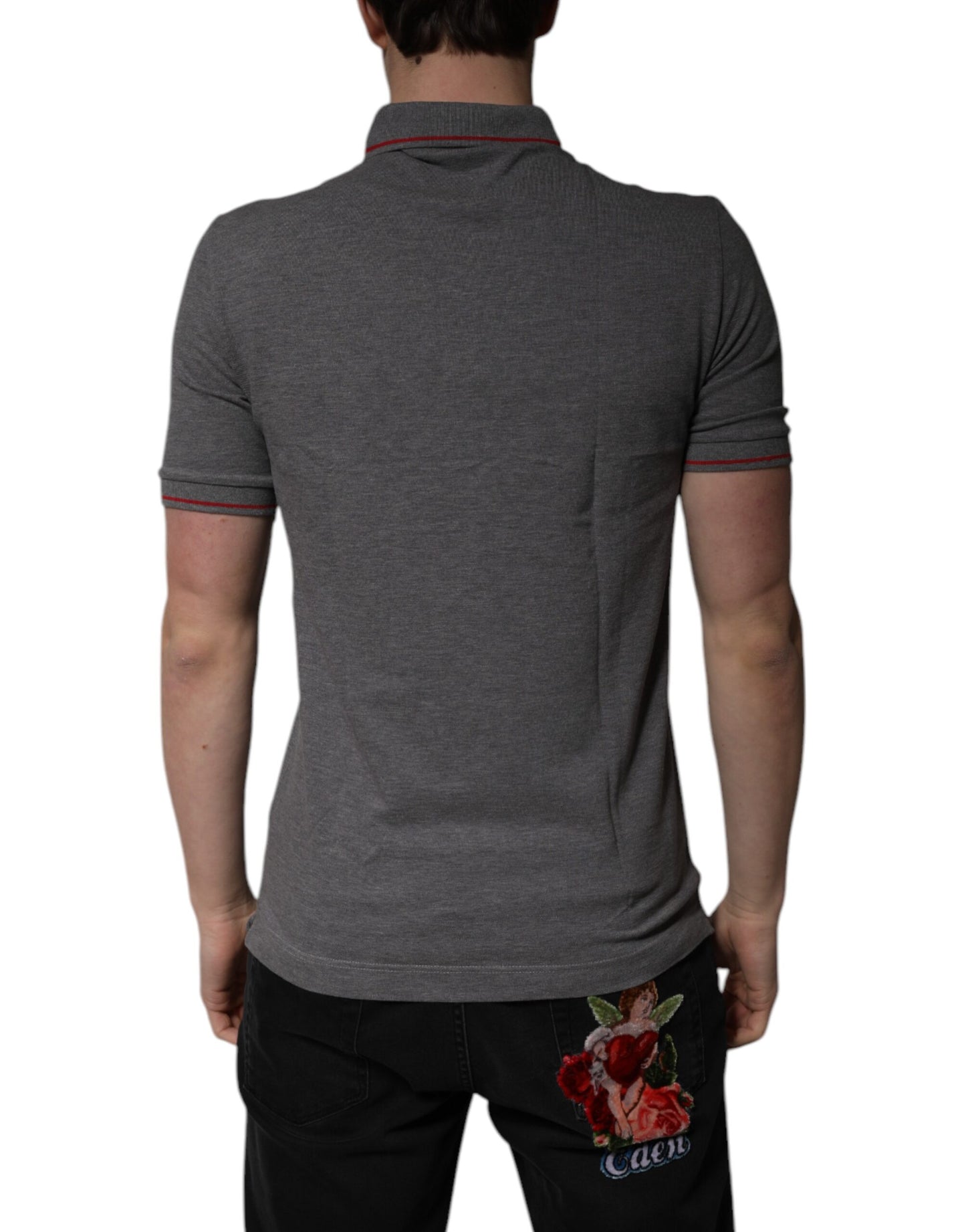 Dolce &amp; Gabbana Gray Cotton Crown Collared Polo T-shirt