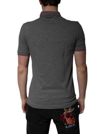 Dolce &amp; Gabbana Gray Cotton Crown Collared Polo T-shirt