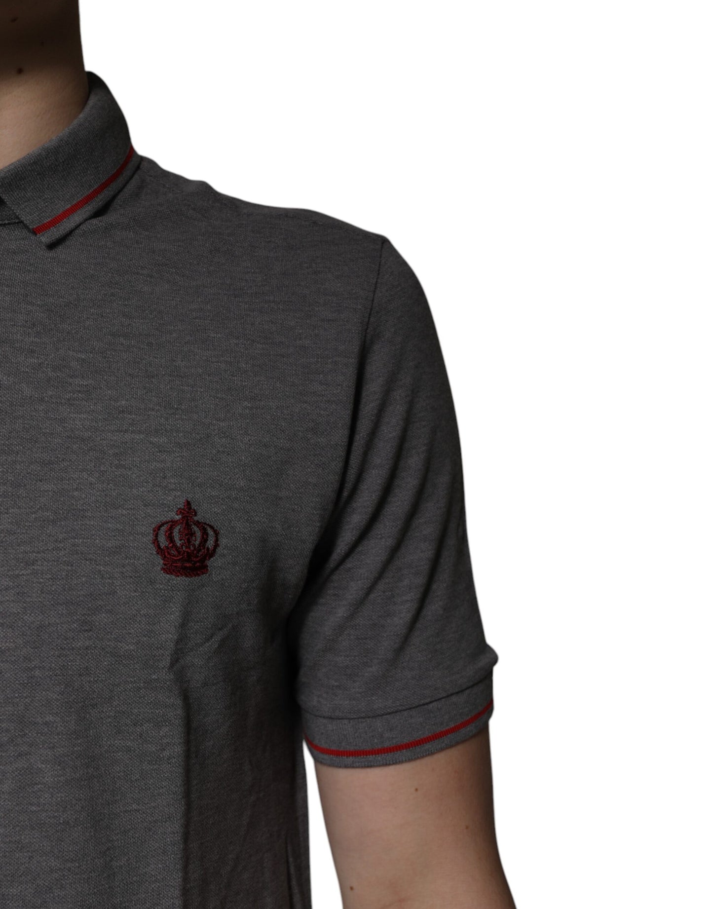 Dolce &amp; Gabbana Gray Cotton Crown Collared Polo T-shirt