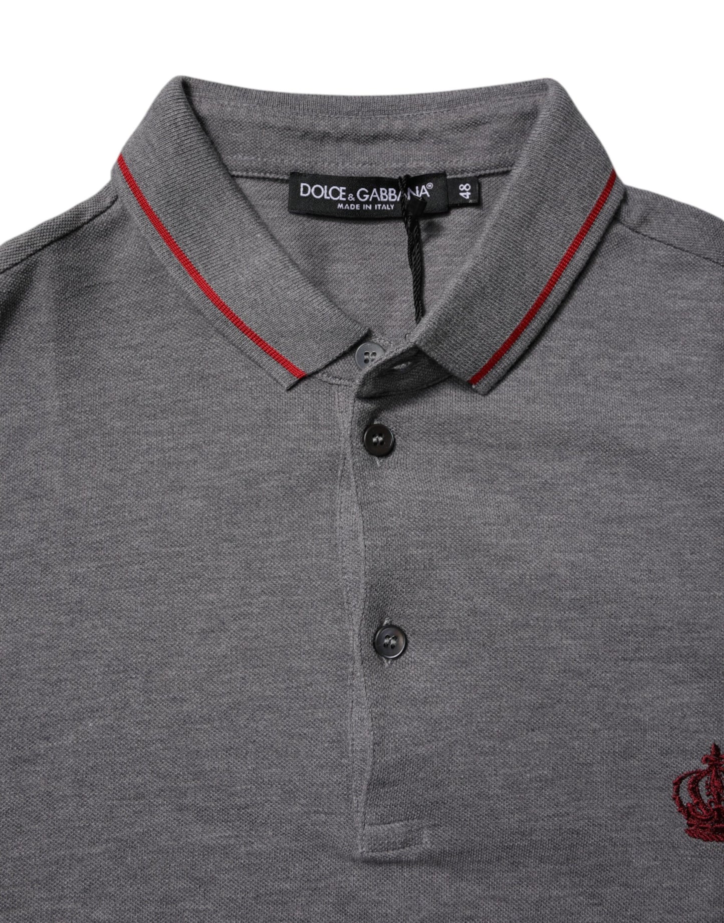 Dolce &amp; Gabbana Gray Cotton Crown Collared Polo T-shirt