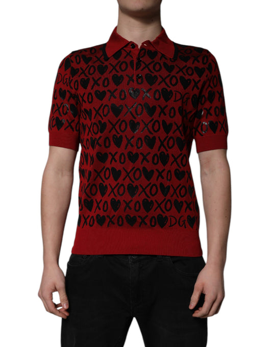 Dolce &amp; Gabbana Red Cotton XOXO Collared Polo T-shirt
