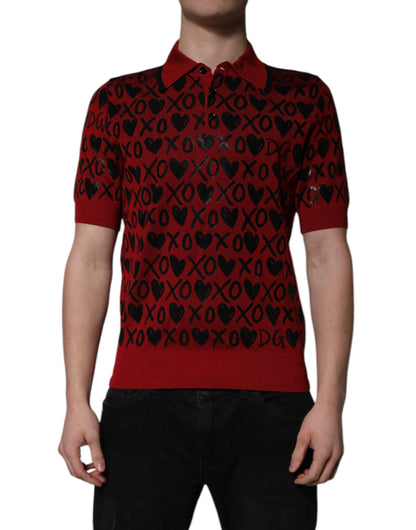 Dolce &amp; Gabbana Red Cotton XOXO Collared Polo T-shirt