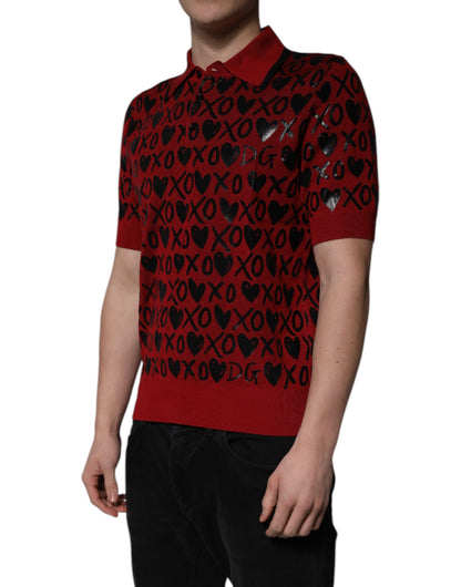 Dolce &amp; Gabbana Red Cotton XOXO Collared Polo T-shirt