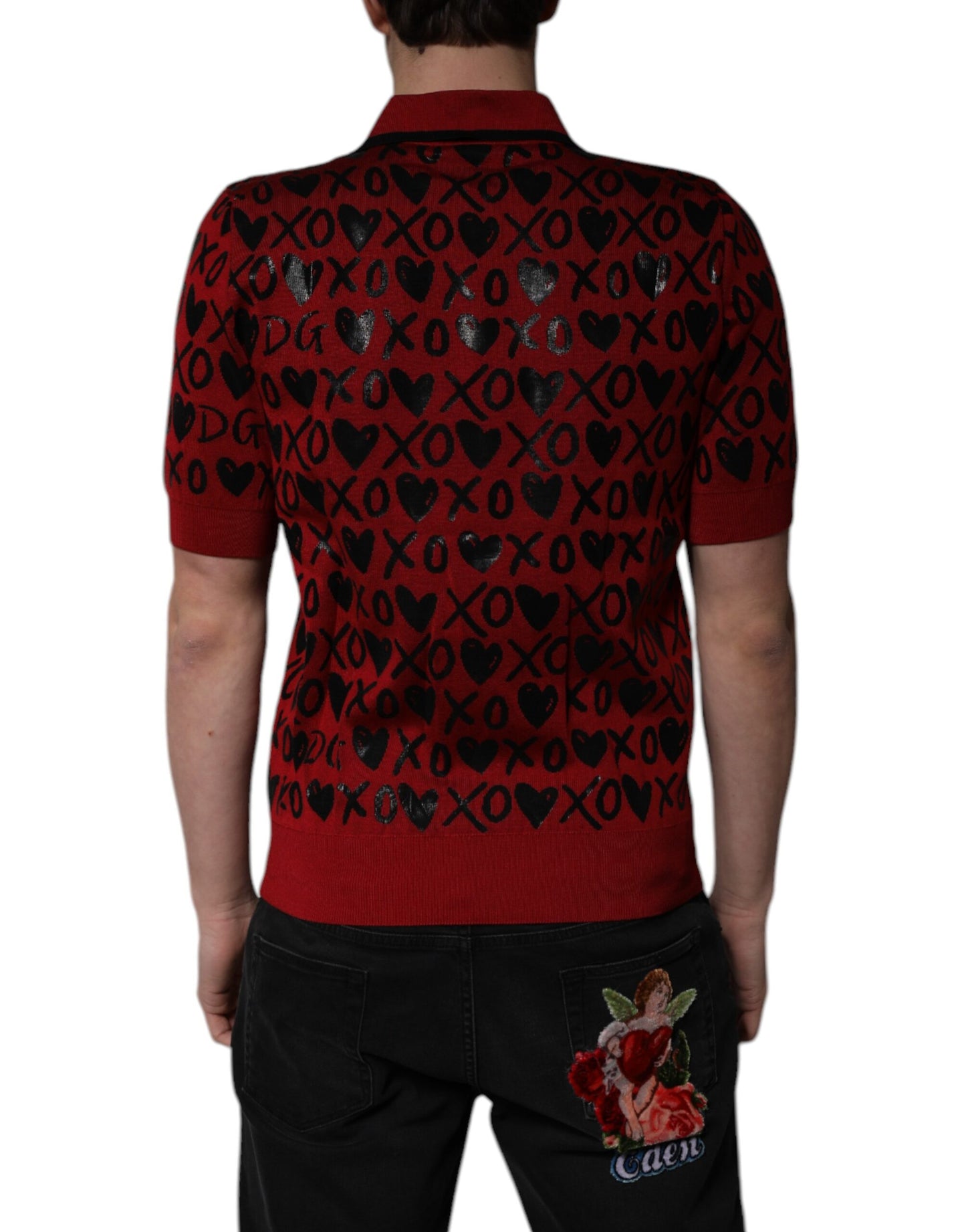 Dolce &amp; Gabbana Red Cotton XOXO Collared Polo T-shirt