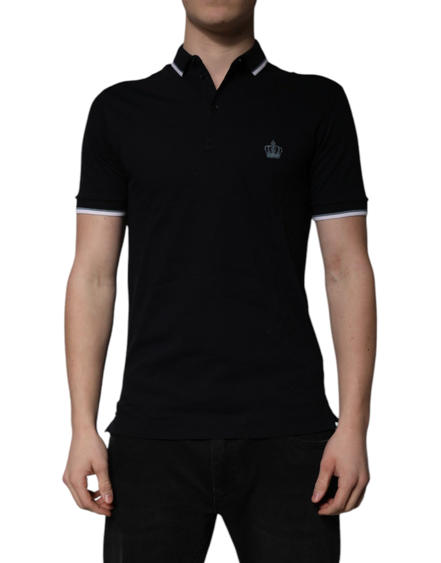 Dolce &amp; Gabbana Black Cotton Crown Collared Polo T-shirt