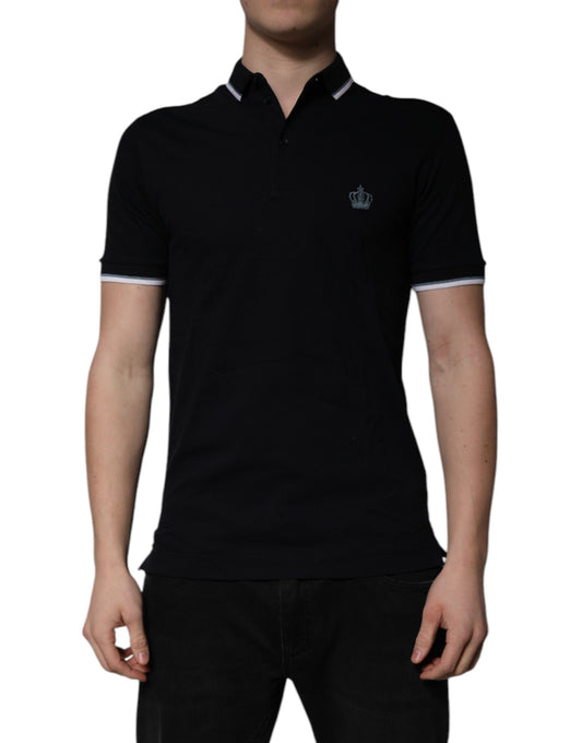 Dolce &amp; Gabbana Black Cotton Crown Collared Polo T-shirt