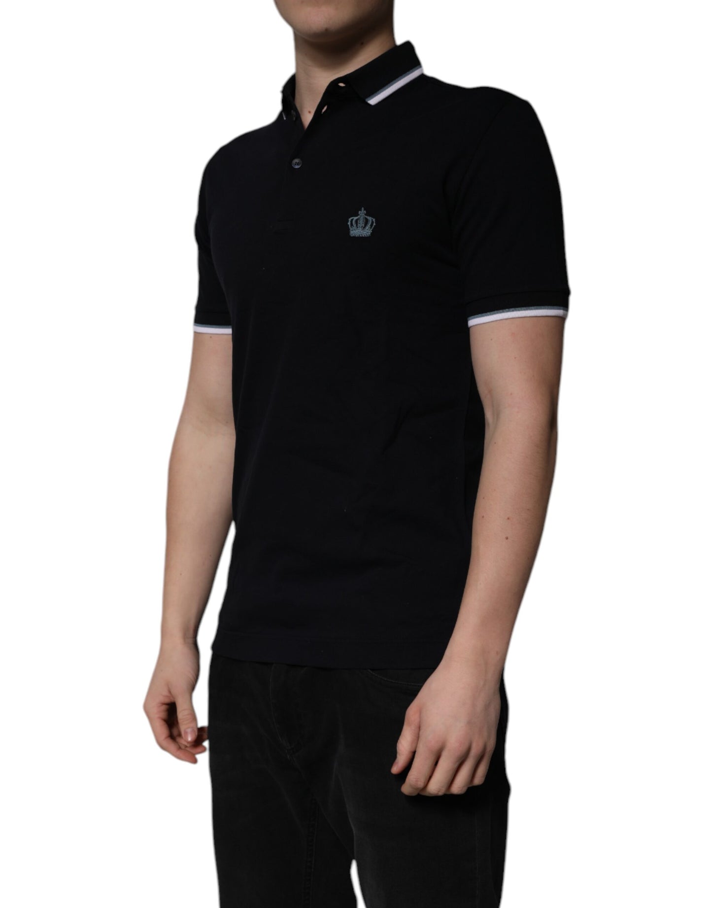 Dolce &amp; Gabbana Black Cotton Crown Collared Polo T-shirt