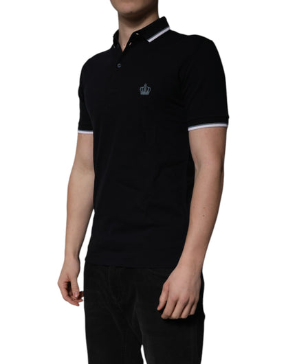 Dolce &amp; Gabbana Black Cotton Crown Collared Polo T-shirt