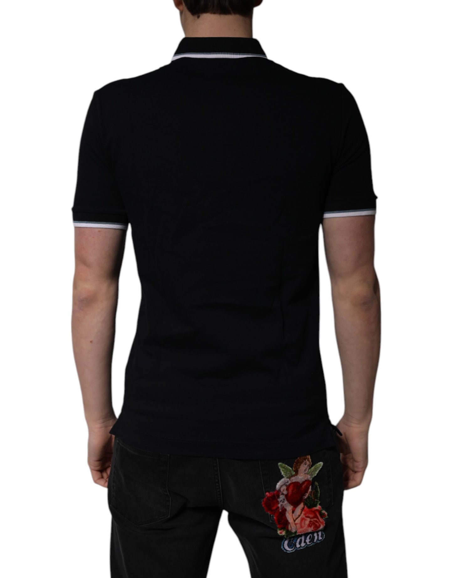Dolce &amp; Gabbana Black Cotton Crown Collared Polo T-shirt