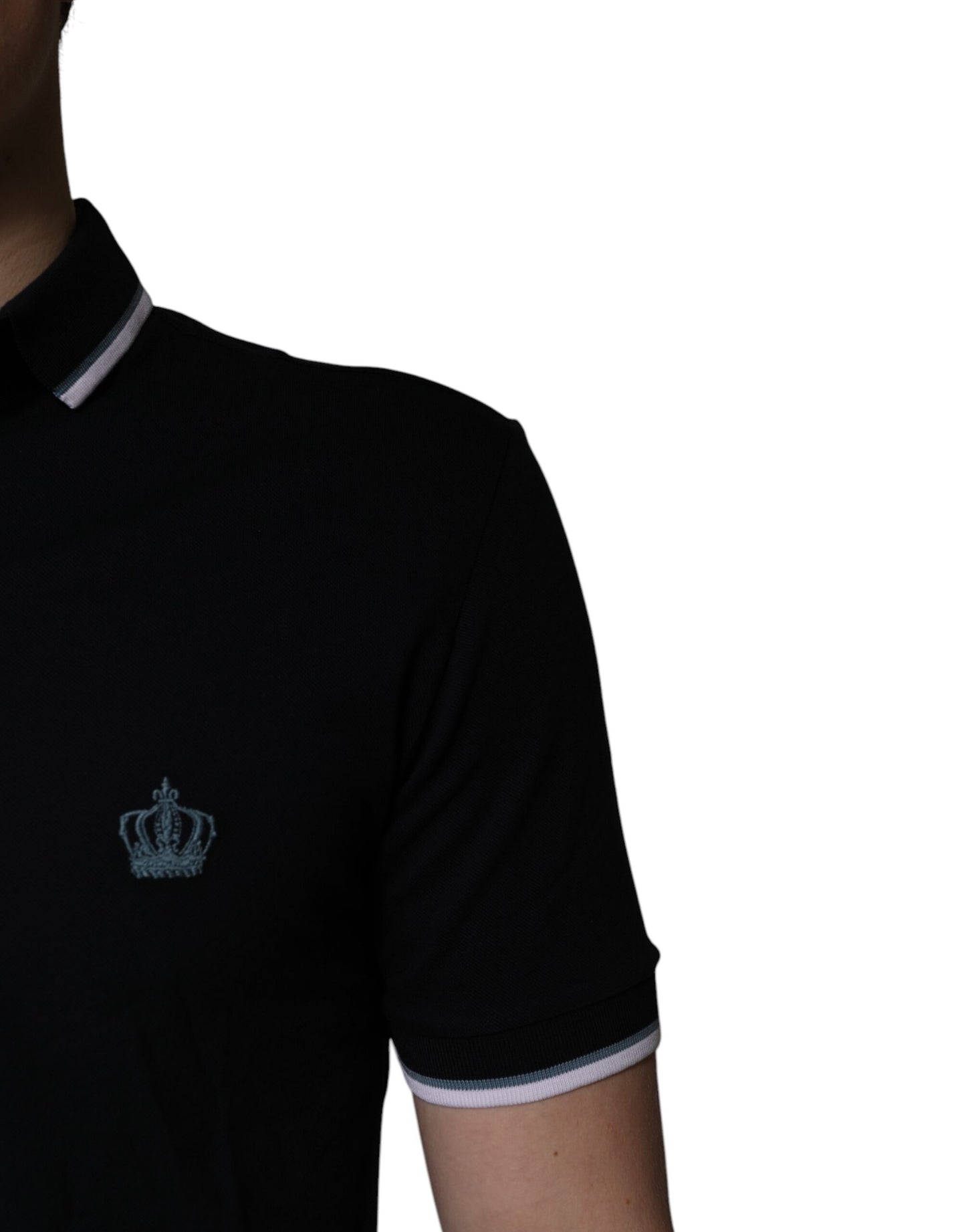 Dolce &amp; Gabbana Black Cotton Crown Collared Polo T-shirt