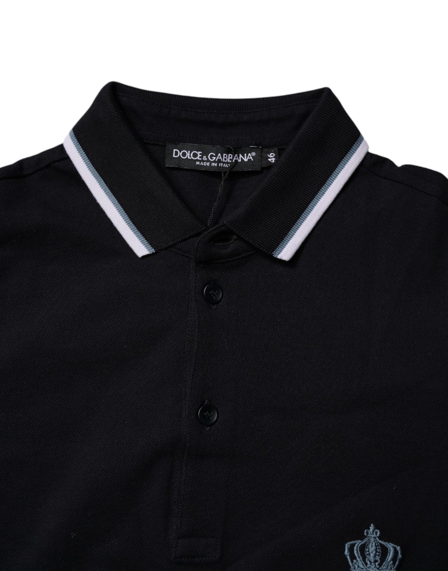 Dolce &amp; Gabbana Black Cotton Crown Collared Polo T-shirt