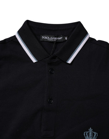 Dolce &amp; Gabbana Black Cotton Crown Collared Polo T-shirt