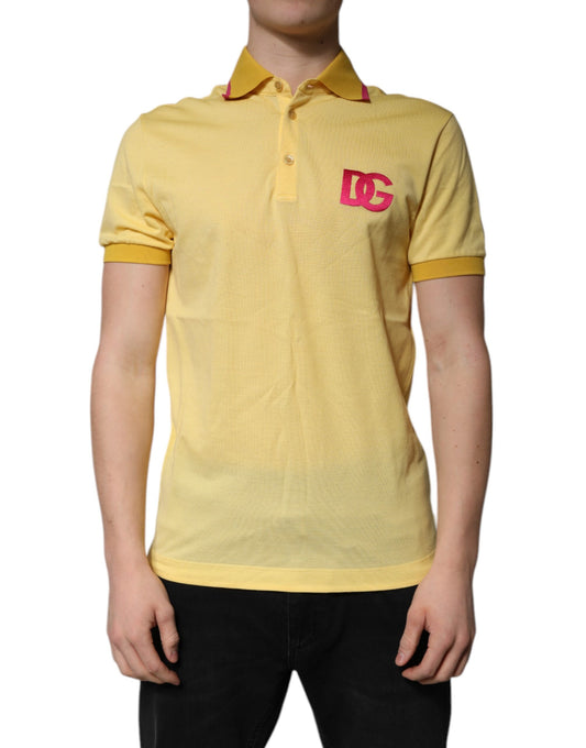 Dolce &amp; Gabbana Yellow Cotton Logo Collared Polo T-shirt