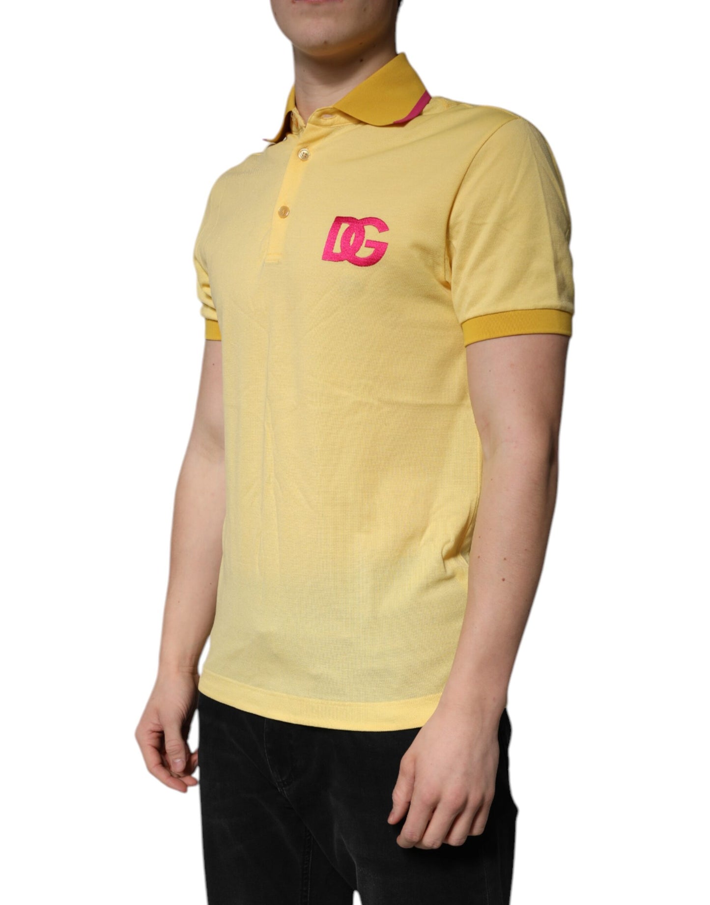Dolce &amp; Gabbana Yellow Cotton Logo Collared Polo T-shirt