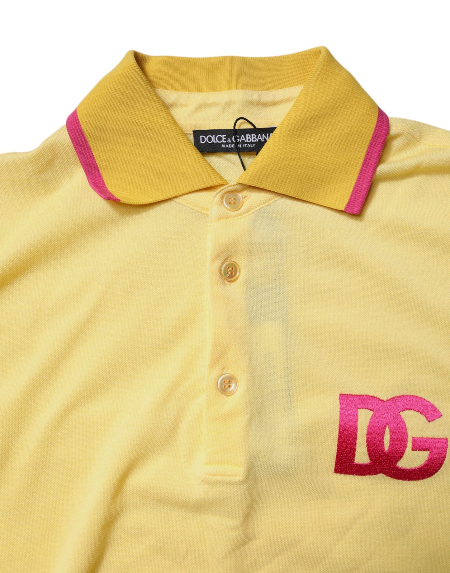 Dolce &amp; Gabbana Yellow Cotton Logo Collared Polo T-shirt