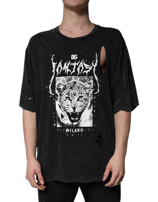 Dolce &amp; Gabbana Black Graphic Print Cotton Crew Neck T-shirt