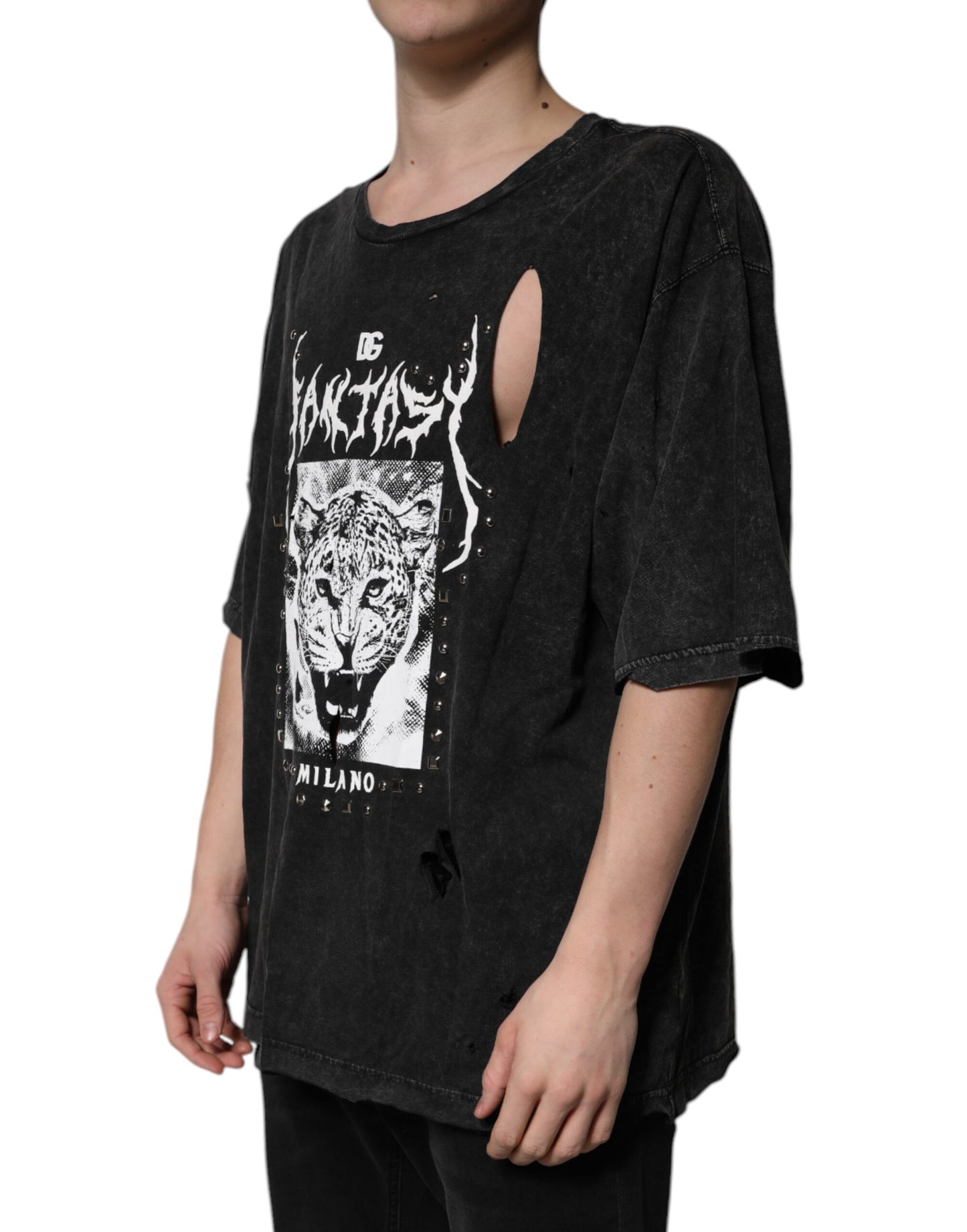 Dolce &amp; Gabbana Black Graphic Print Cotton Crew Neck T-shirt