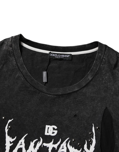 Dolce &amp; Gabbana Black Graphic Print Cotton Crew Neck T-shirt