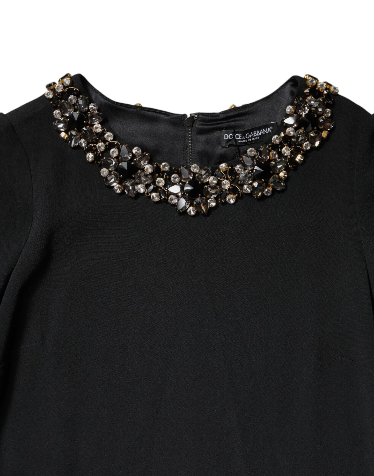 Dolce &amp; Gabbana – Schwarzes Minikleid mit Rundhalsausschnitt und Kristallverzierung