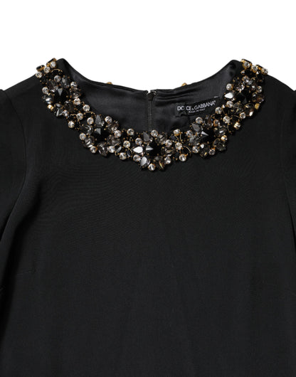 Dolce &amp; Gabbana – Schwarzes Minikleid mit Rundhalsausschnitt und Kristallverzierung