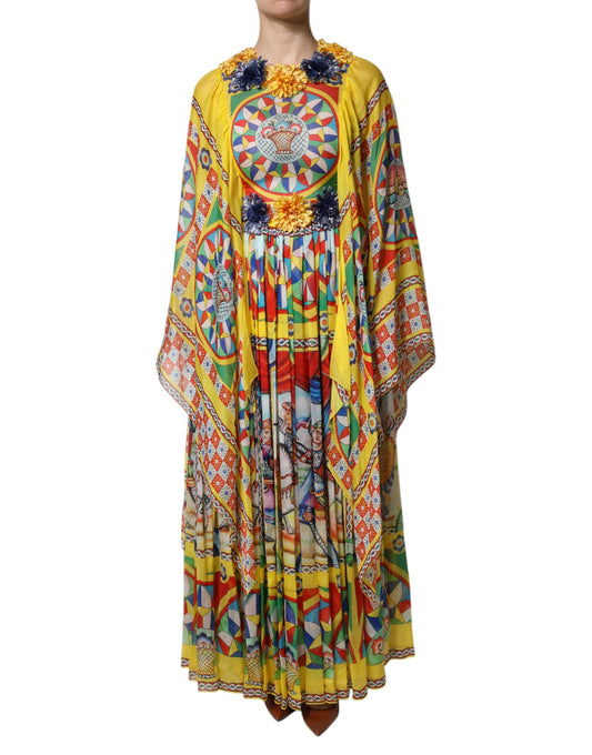 Dolce &amp; Gabbana – Mehrfarbiges Kaftan-Twillkleid mit Carretto-Print