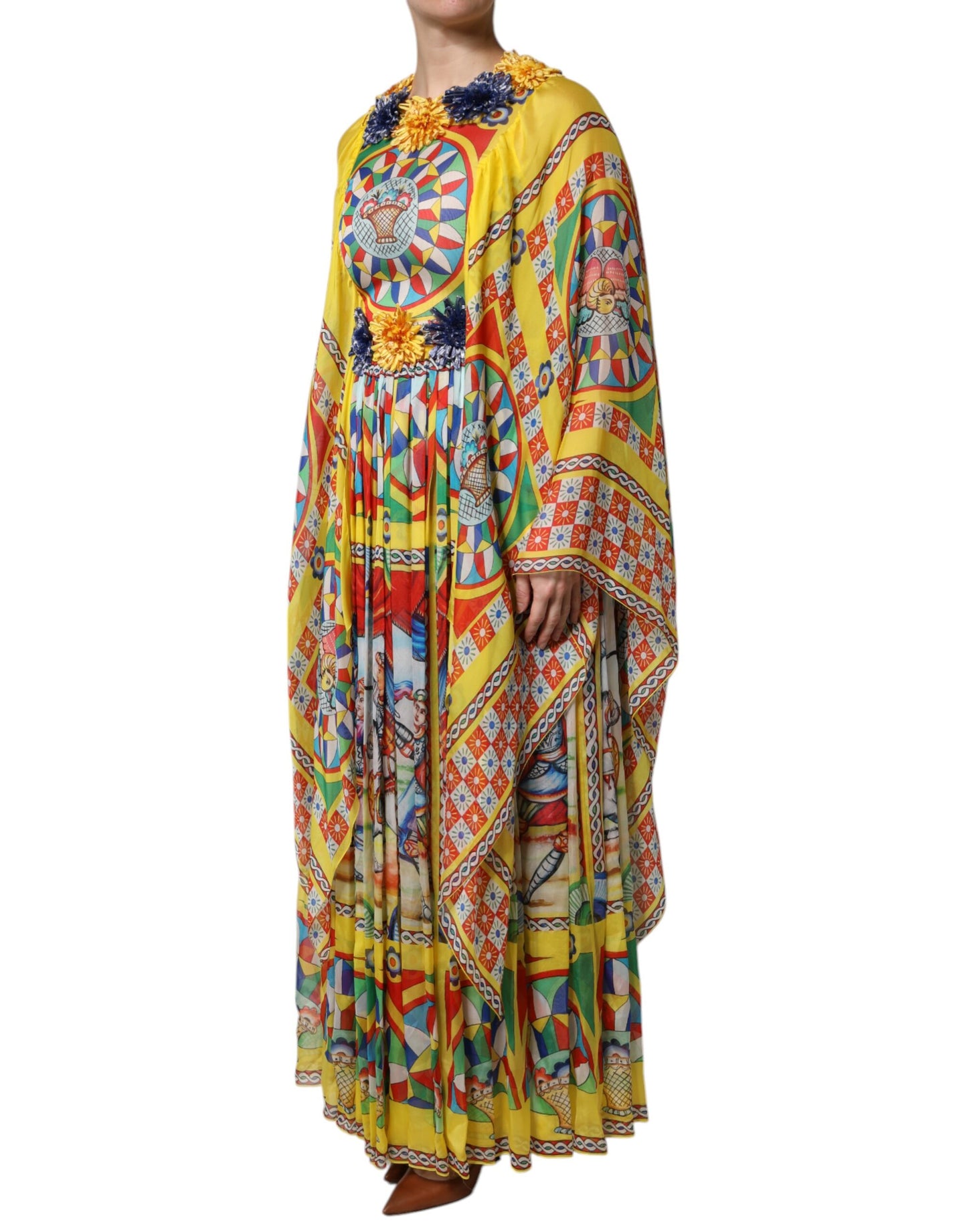 Dolce &amp; Gabbana – Mehrfarbiges Kaftan-Twillkleid mit Carretto-Print