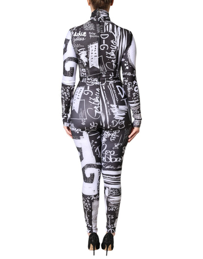 Dolce &amp; Gabbana – Schwarzes, figurbetontes Jumpsuit-Kleid mit Rollkragen und Logo