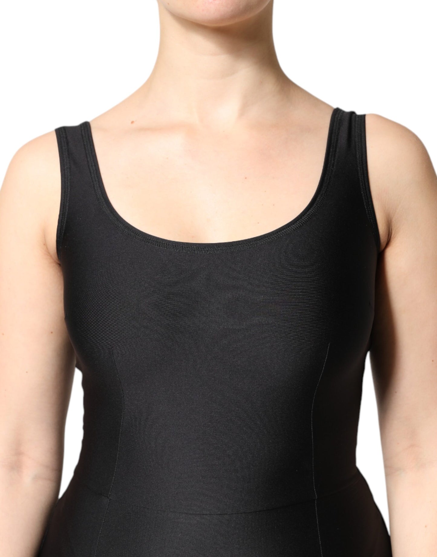 Dolce &amp; Gabbana Schwarzes ärmelloses, figurbetontes Jumpsuit-Kleid für Damen