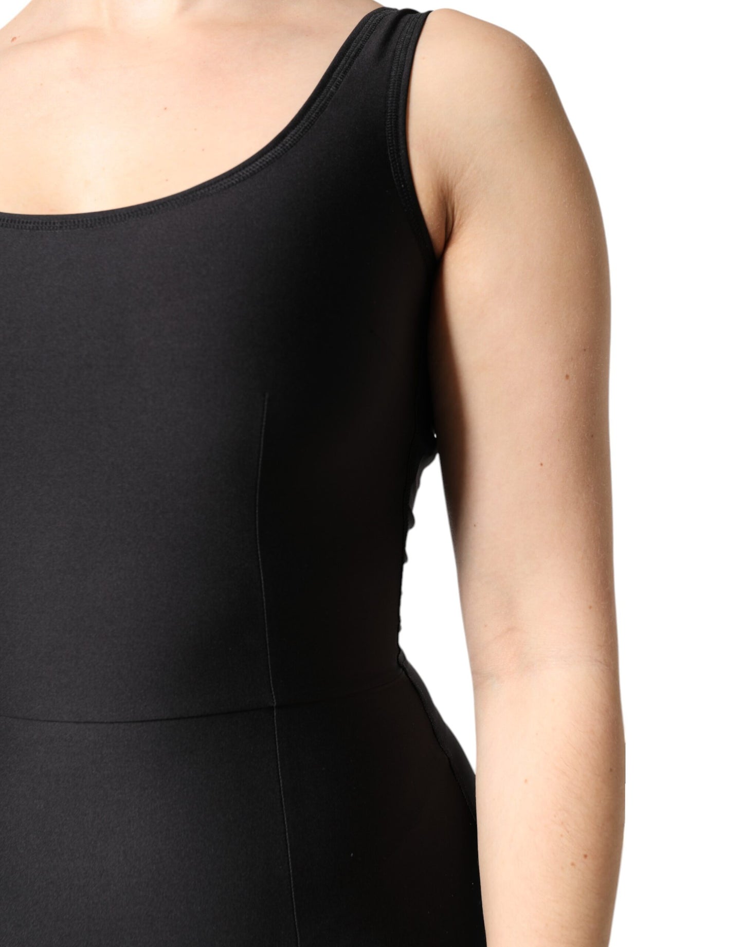 Dolce &amp; Gabbana Schwarzes ärmelloses, figurbetontes Jumpsuit-Kleid für Damen