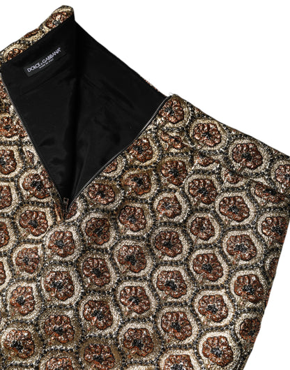 Dolce &amp; Gabbana – Brauner A-Linien-Minirock aus Polyesterbrokat