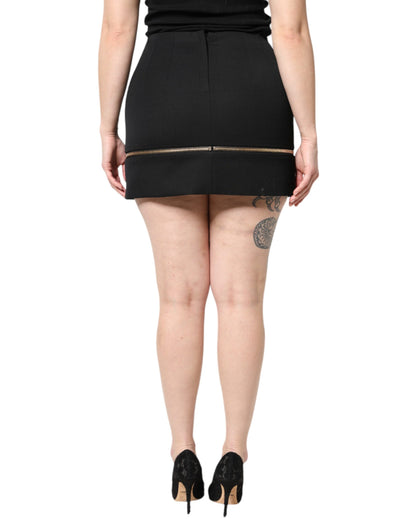 Dolce &amp; Gabbana – Schwarzer Minirock aus Schurwolle mit hoher Taille