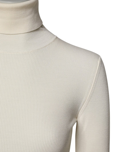 Dolce &amp; Gabbana – Cremefarbener, schmaler Rollkragenpullover mit langen Ärmeln