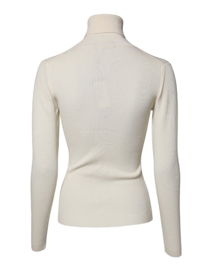 Dolce &amp; Gabbana – Cremefarbener, schmaler Rollkragenpullover mit langen Ärmeln