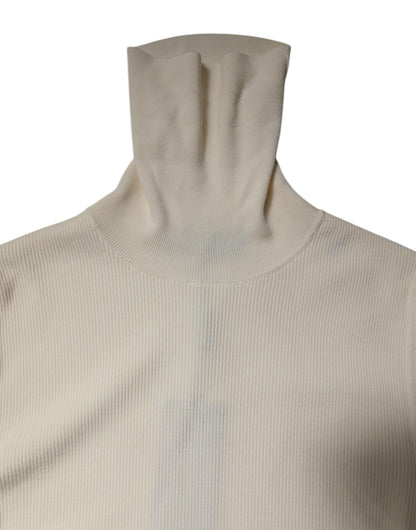 Dolce &amp; Gabbana – Cremefarbener, schmaler Rollkragenpullover mit langen Ärmeln