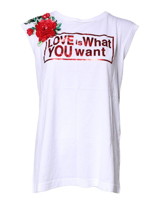 Dolce &amp; Gabbana Weißes ärmelloses Tanktop mit Blumengrafikdruck