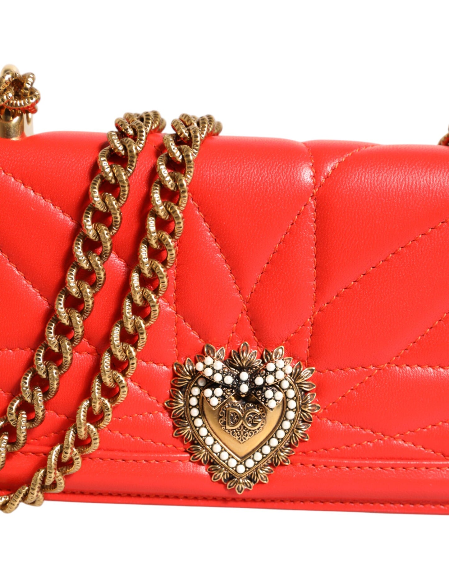 Dolce &amp; Gabbana Red Leather Quilted Devotion Crossbody Phone Cover Bag