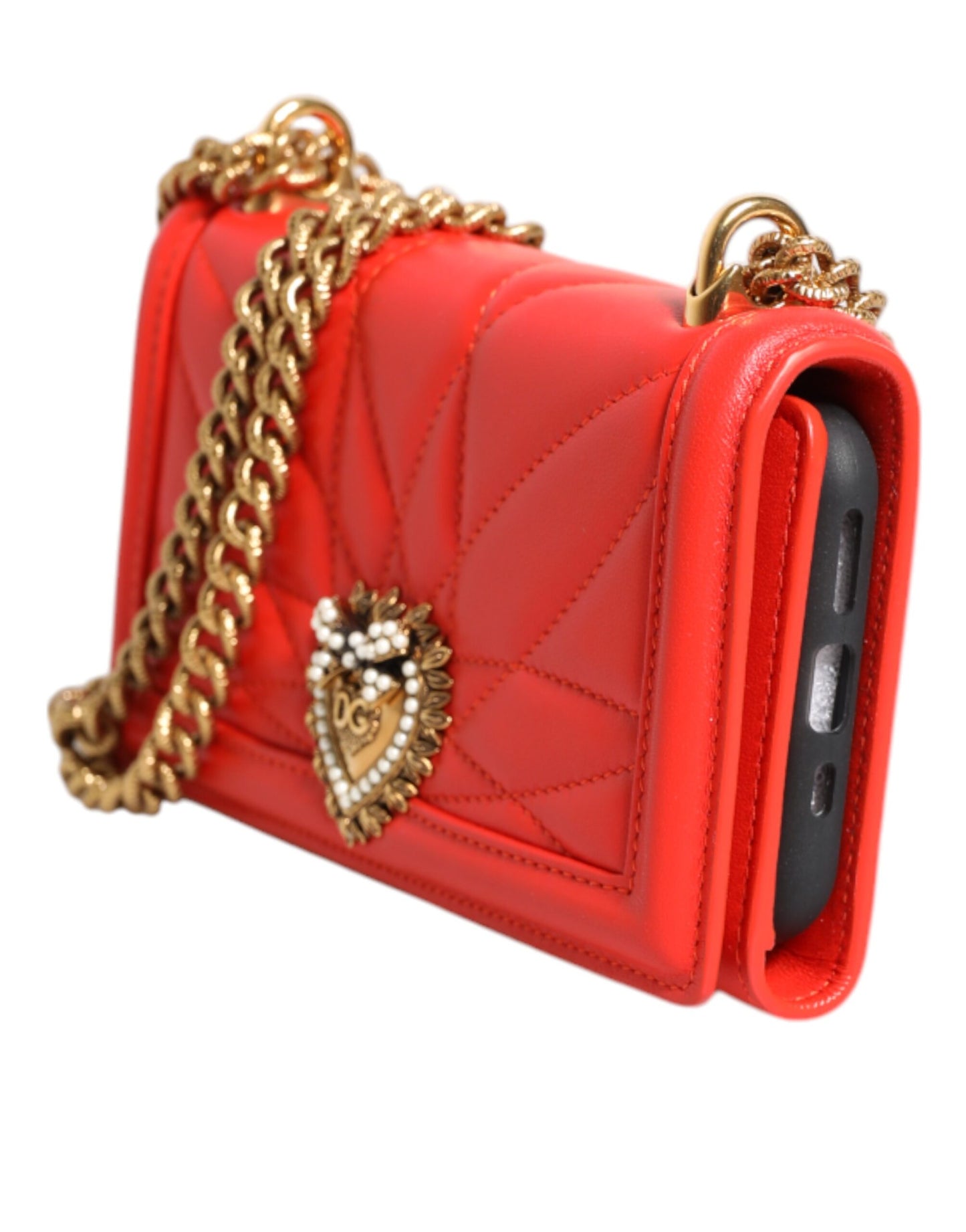 Dolce &amp; Gabbana Red Leather Quilted Devotion Crossbody Phone Cover Bag