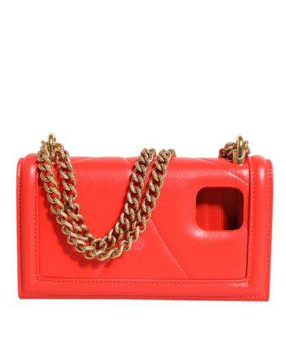 Dolce &amp; Gabbana Red Leather Quilted Devotion Crossbody Phone Cover Bag