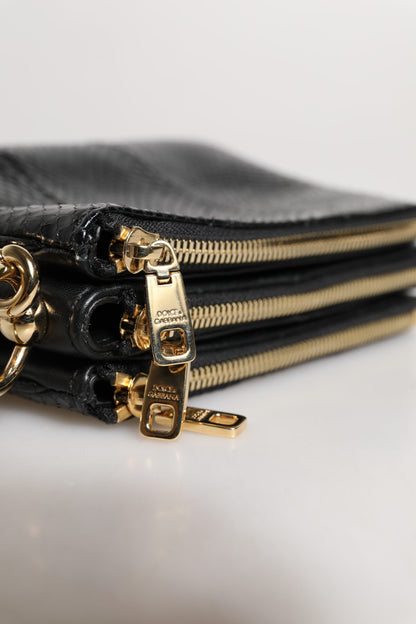 Dolce &amp; Gabbana Black Exotic Leather Shoulder Sling Clutch Bag