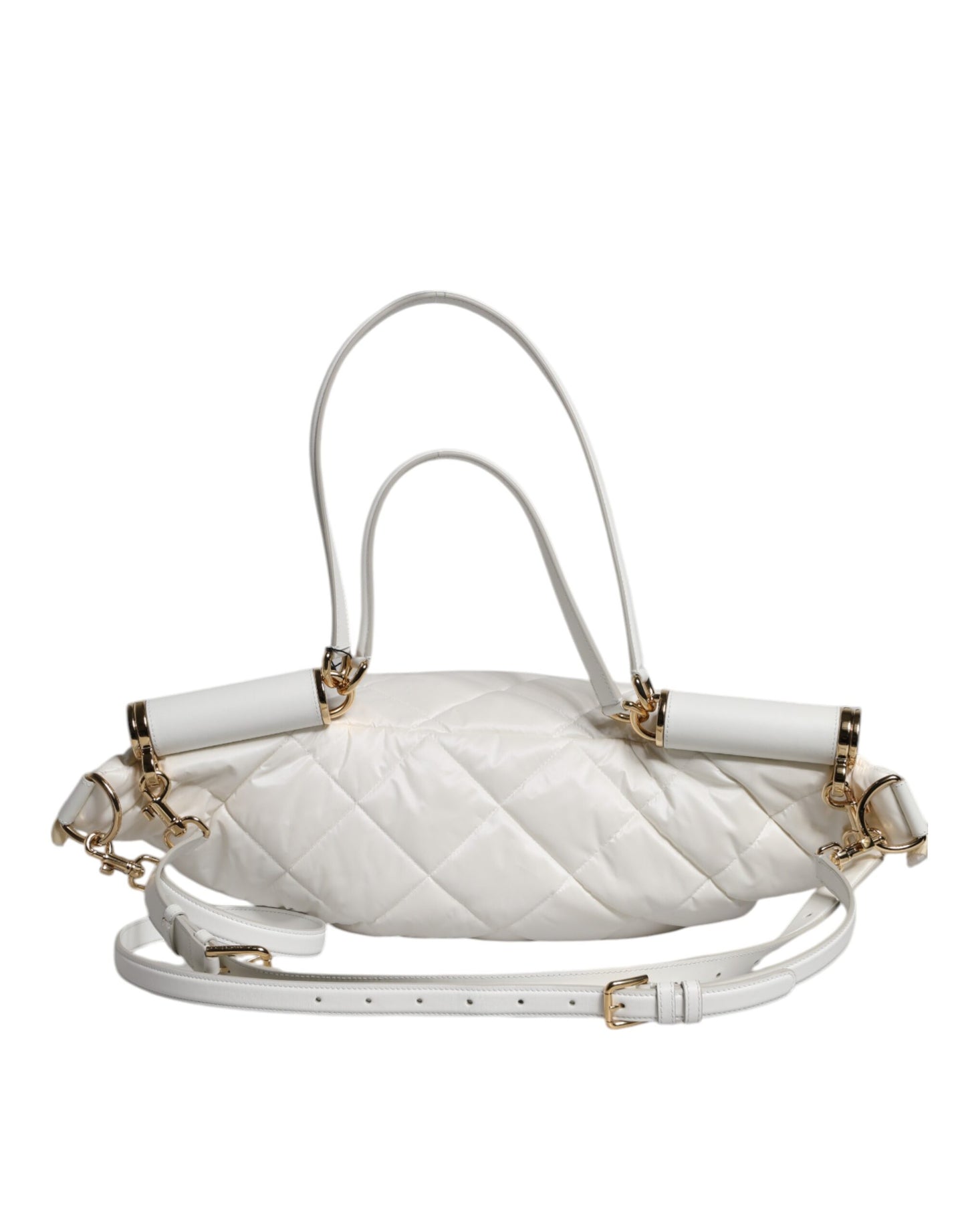 Dolce &amp; Gabbana White Quilted Logo Plaque Belt Waist Fanny Pack Bag