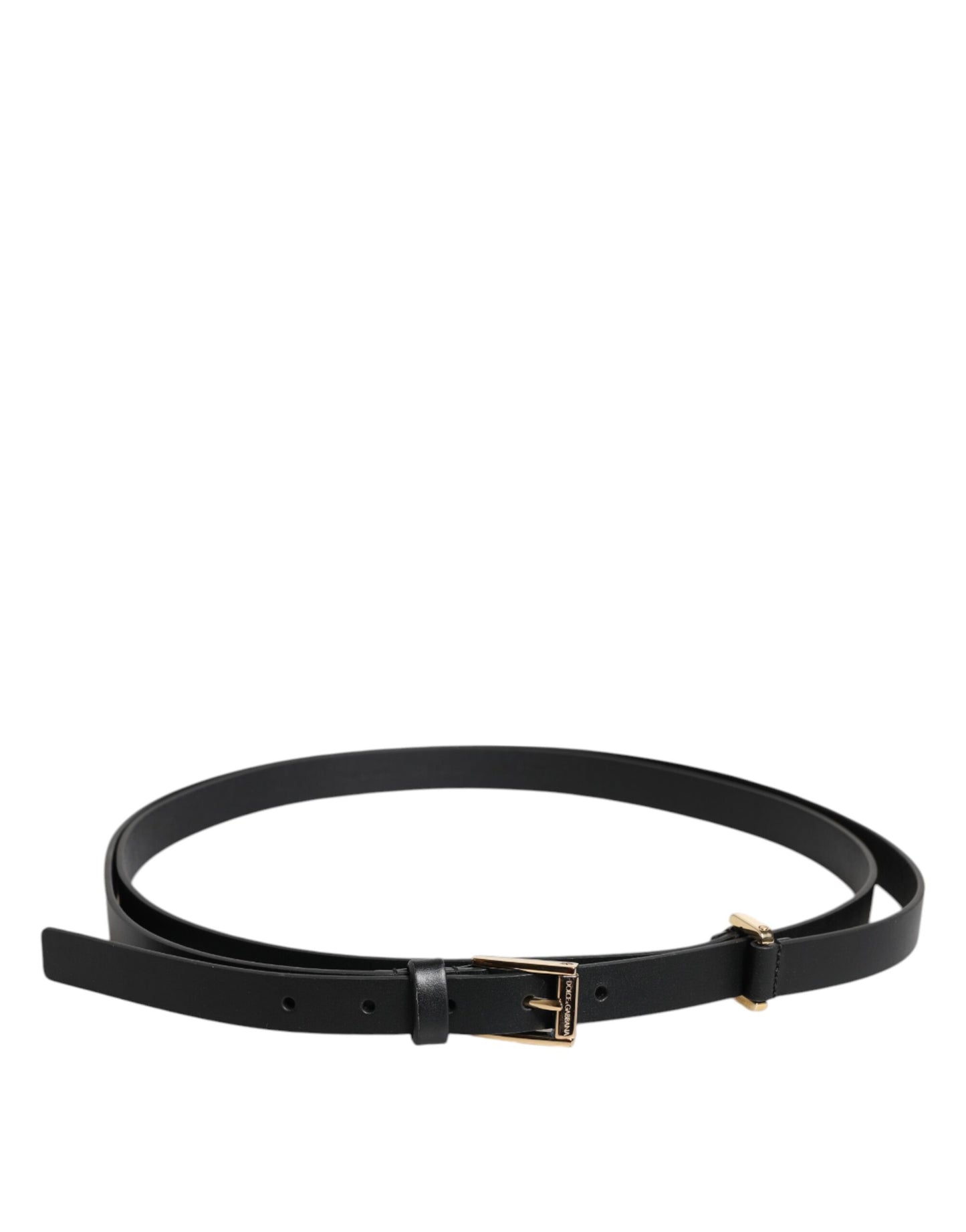 Dolce &amp; Gabbana Black Calf Leather Gold Metal Buckle Belt
