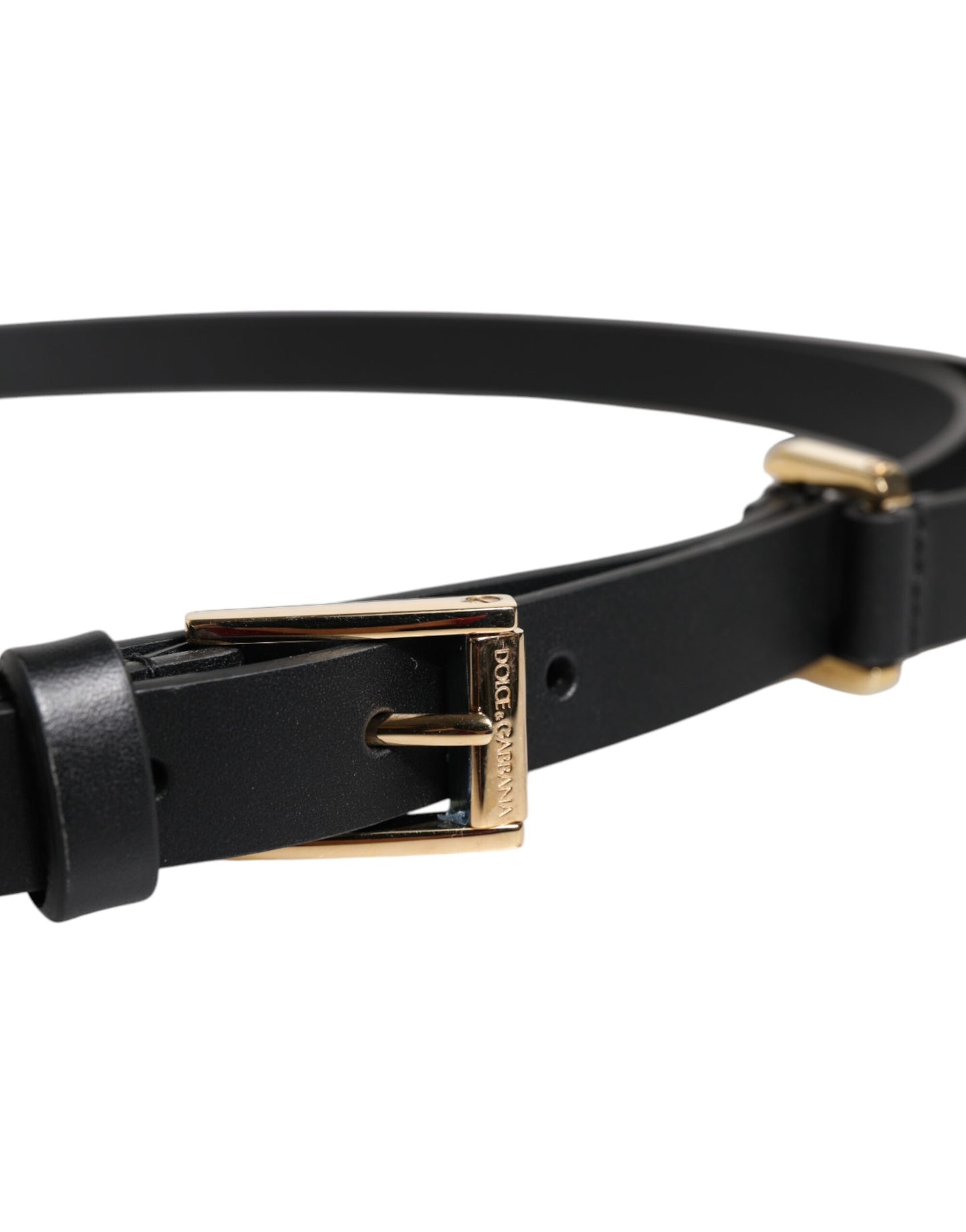 Dolce &amp; Gabbana Black Calf Leather Gold Metal Buckle Belt