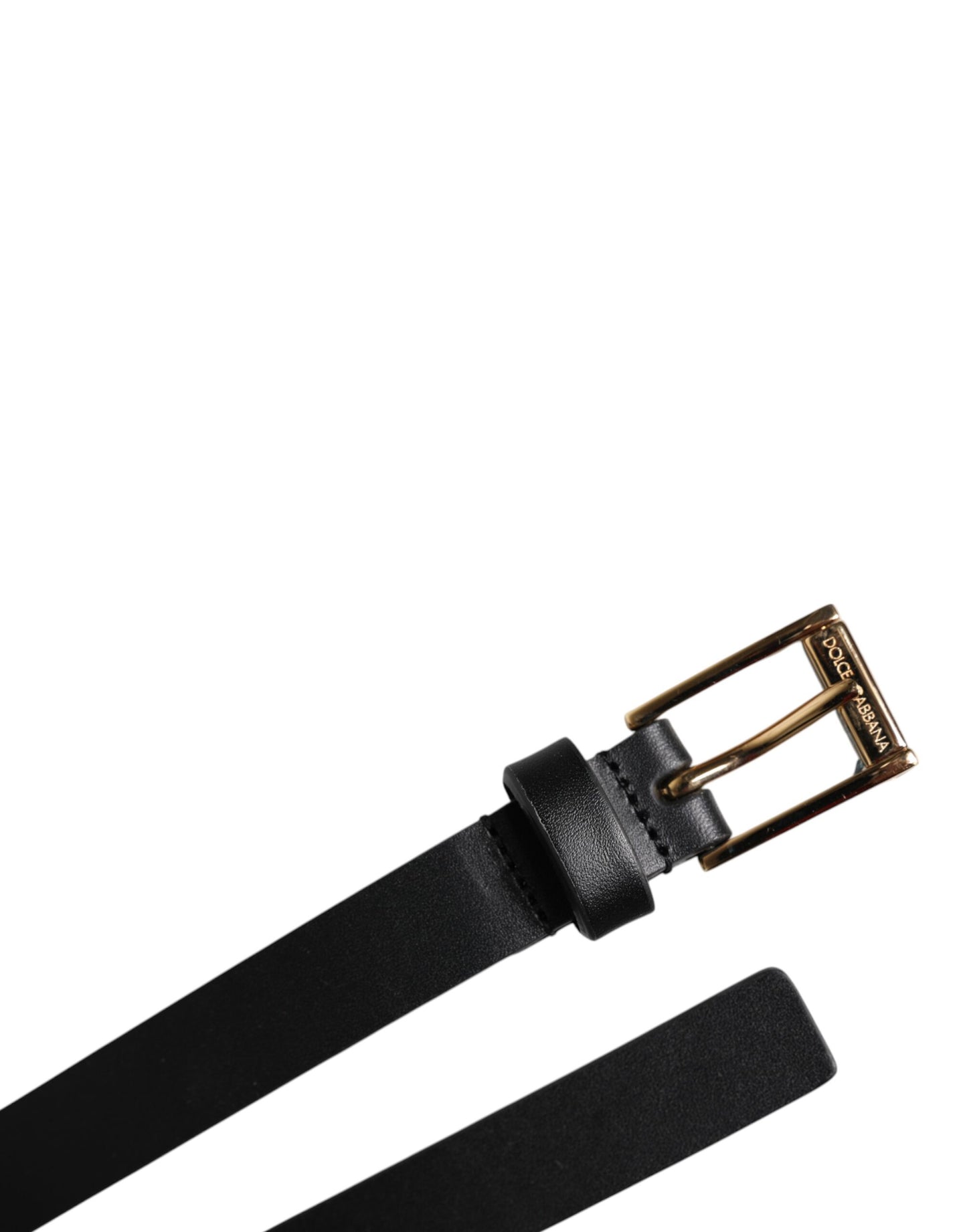 Dolce &amp; Gabbana Black Calf Leather Gold Metal Buckle Belt