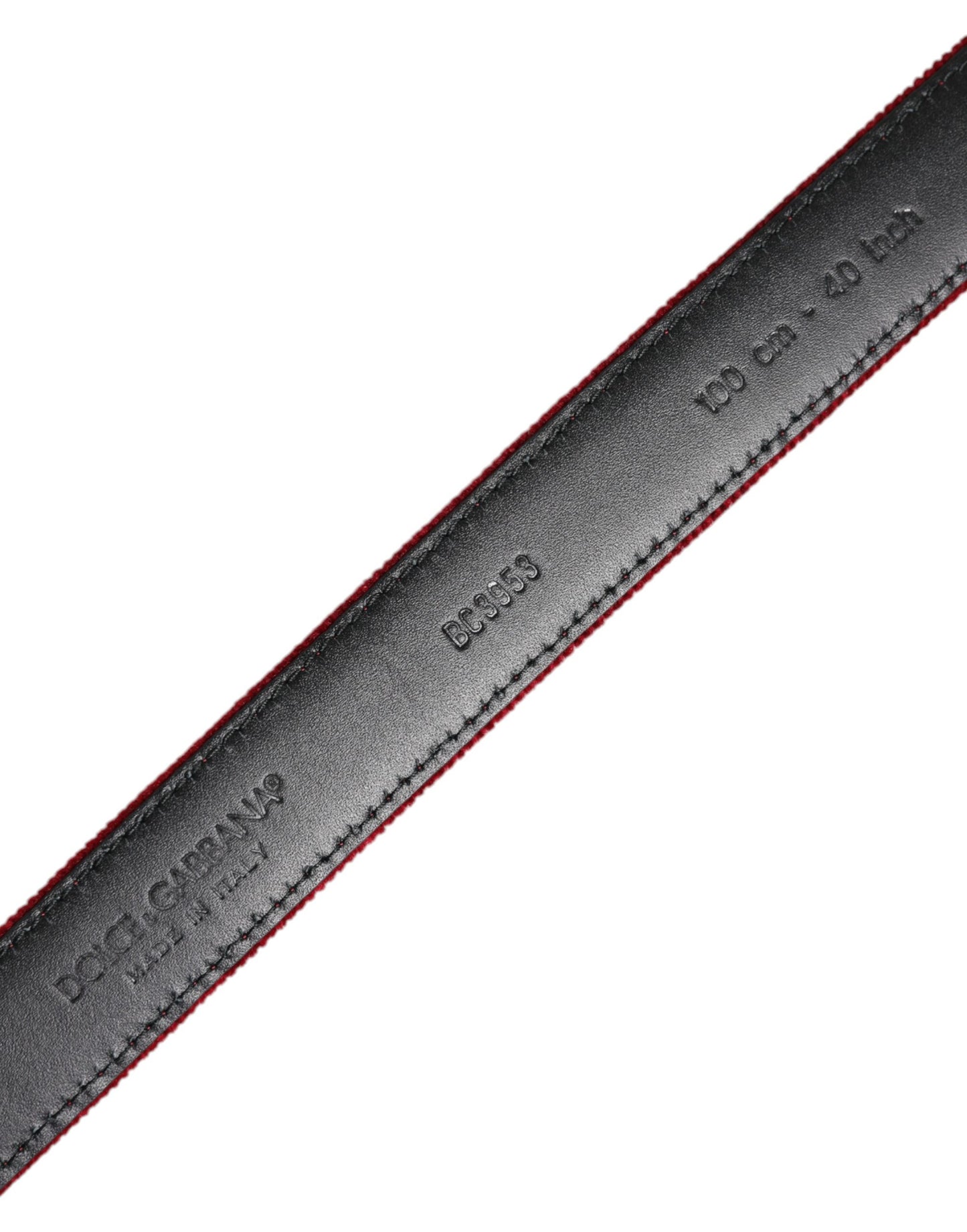 Dolce &amp; Gabbana Red Velvet Black Metal Buckle Logo Belt
