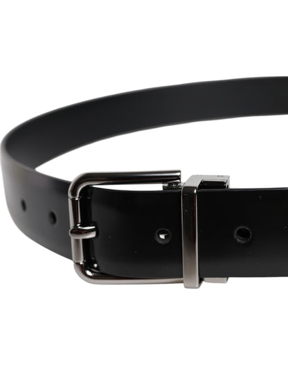 Dolce &amp; Gabbana Black Shiny Leather Silver Metal Buckle Belt