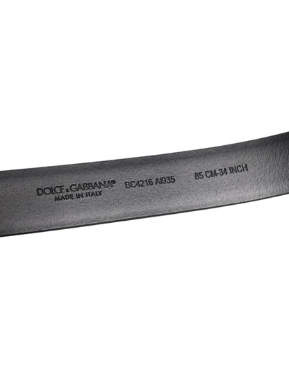 Dolce &amp; Gabbana Black Shiny Leather Silver Metal Buckle Belt