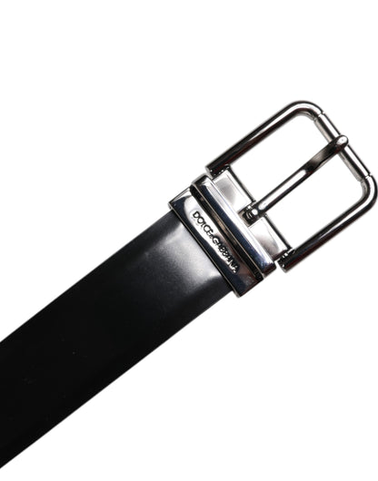 Dolce &amp; Gabbana Black Shiny Leather Silver Metal Buckle Belt